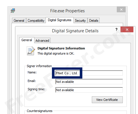 Screenshot of the FNet Co., Ltd. certificate